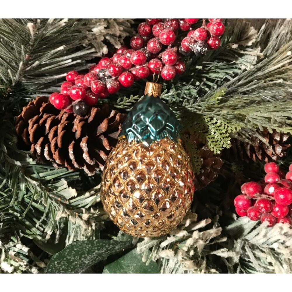 Vintage 2000s Pineapple Ornament Y2K Hand Blown Glass Fruit Holiday Fun Retro